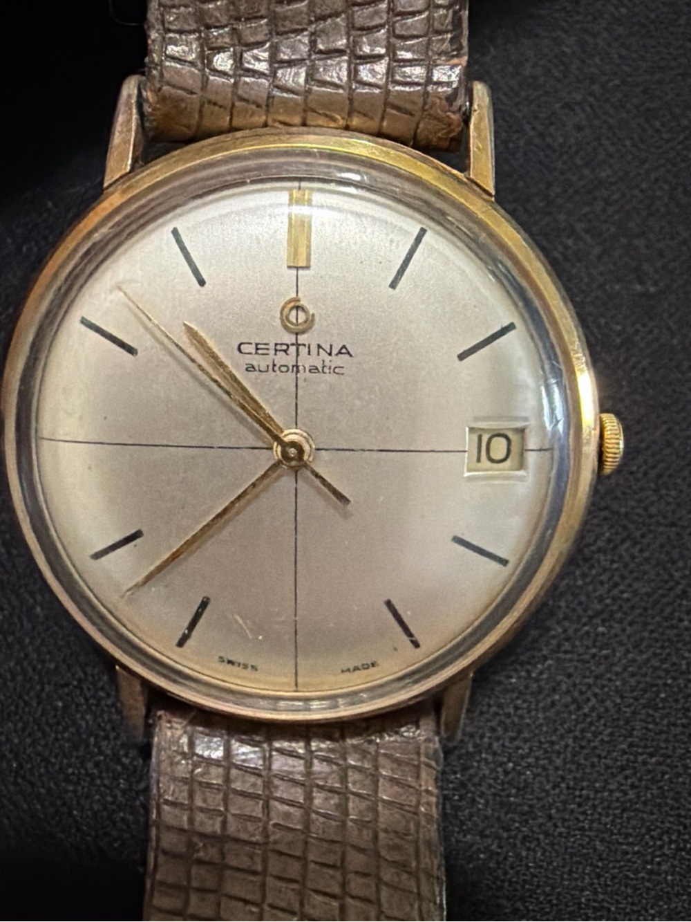 Vintage Certina Automatic Watch With Crosshair Dial And Date Window
